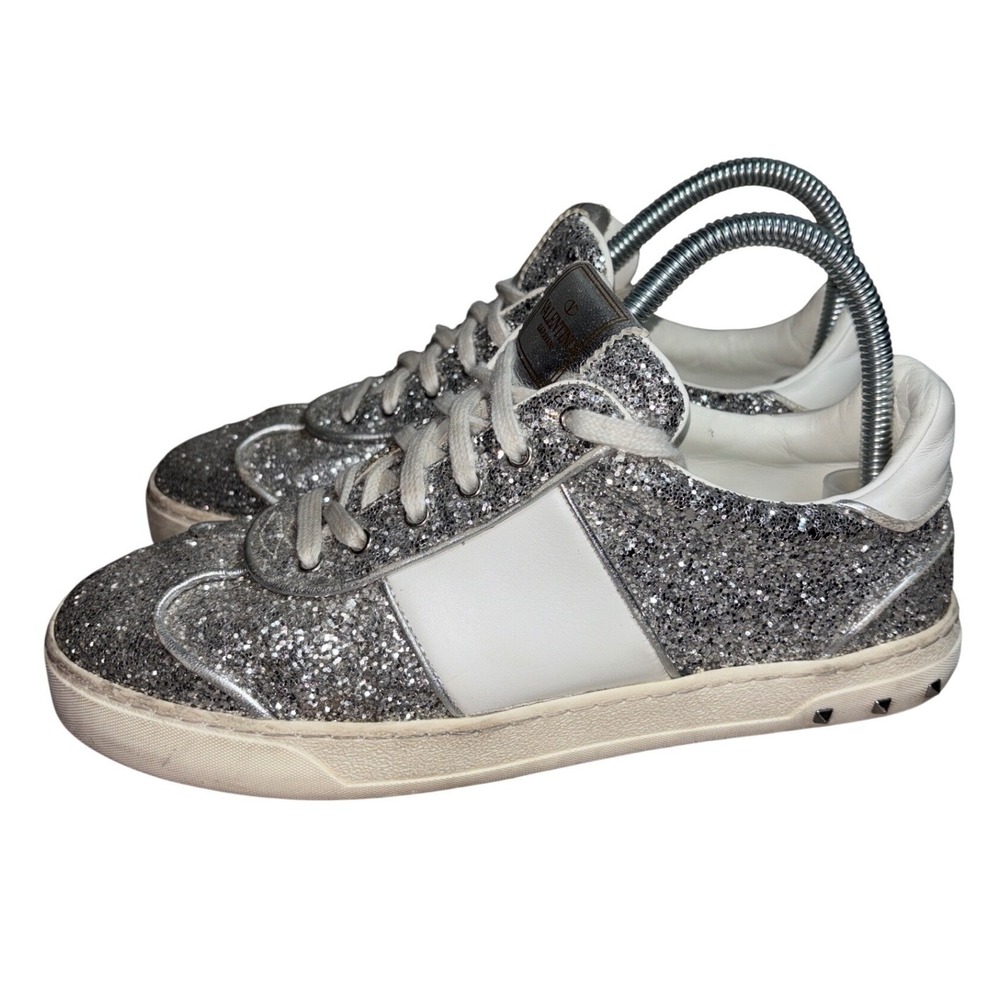 Valentino Garavani 8.5 Womens Glitter Rockstud Sneakers Camo Sole Made in Italy